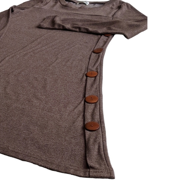 NWOT! iGENJUN L/S Shirt Dress Button Accents Asymmetrical Hem - Picture 3 of 12